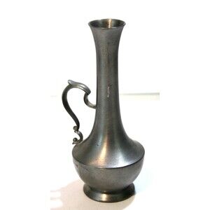 WEB Pewter Bud Vase 1158 Scrolled Handle Vintage Decorative Metal Flower Holder